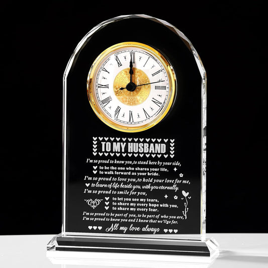 Gifts for Husband from Wife，Romantic Birthday Gifts for Husband Home Office Desk Decorations, Christmas, Wedding Anniversary, Valentine's Day and Father's Day Gifts Glass Clock Gift (Battery not Included) (Husband Gifts)