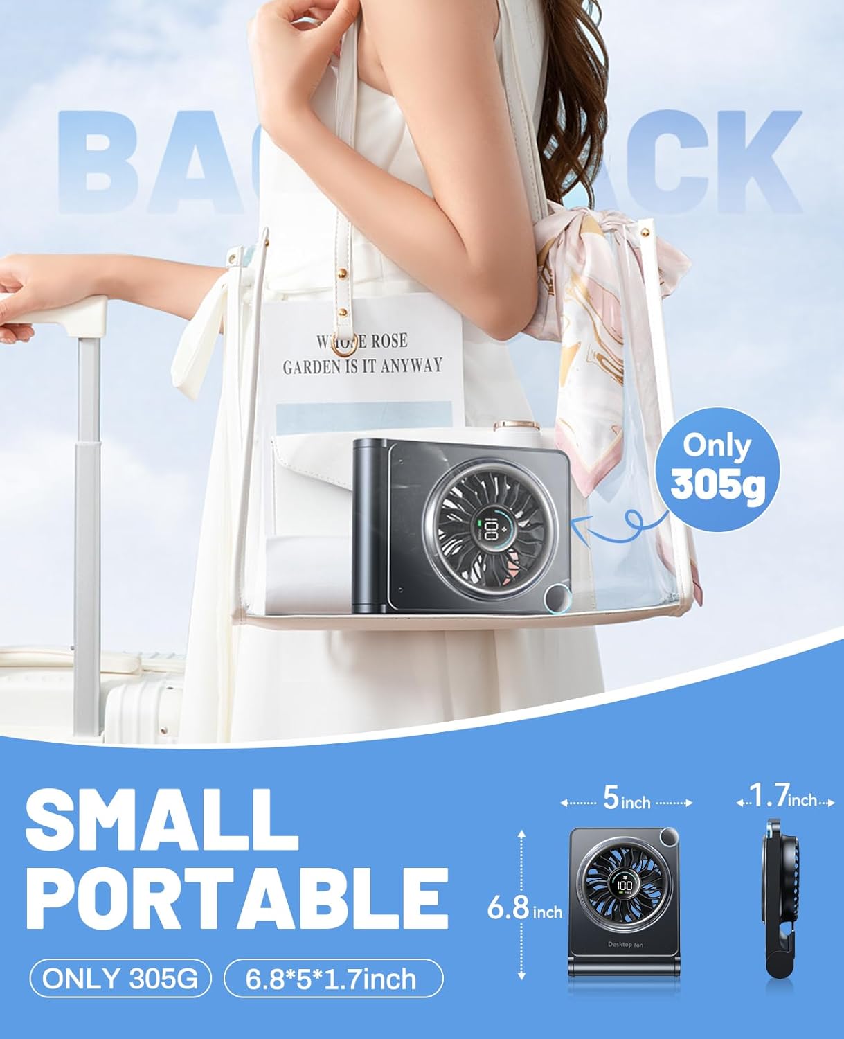 Small Desk Fan, Quiet Portable Table Fan with 100 Speeds, 12 Hrs Cooling, Strong Airflow, Digital Display, 180° Adjustable, Rechargeable Desktop Fan for Bedroom Office Cruise Travel, Black