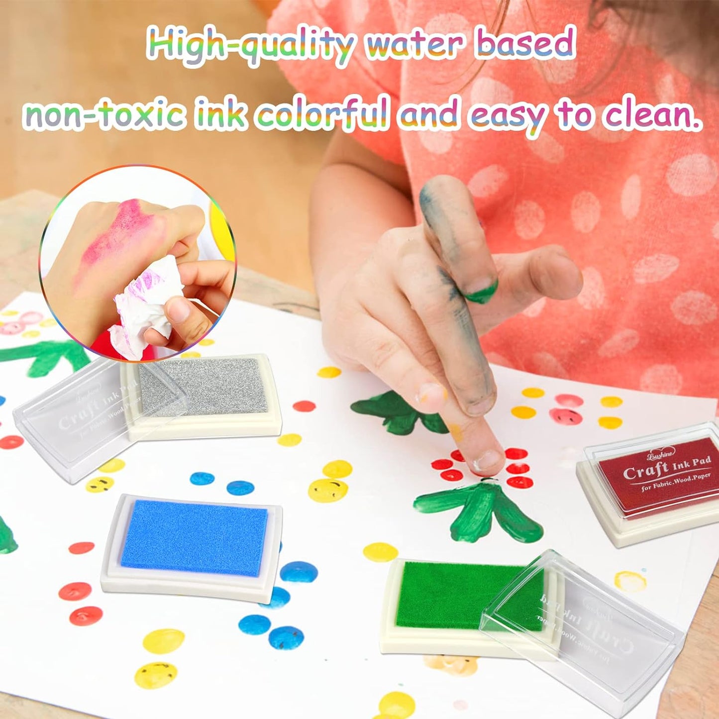 Craft Ink Pad for Rubber Stamps, Paper, Wooden, Fabric, Scrapbooking, Non-Toxic Finger Ink Pads for Kids (Orange)