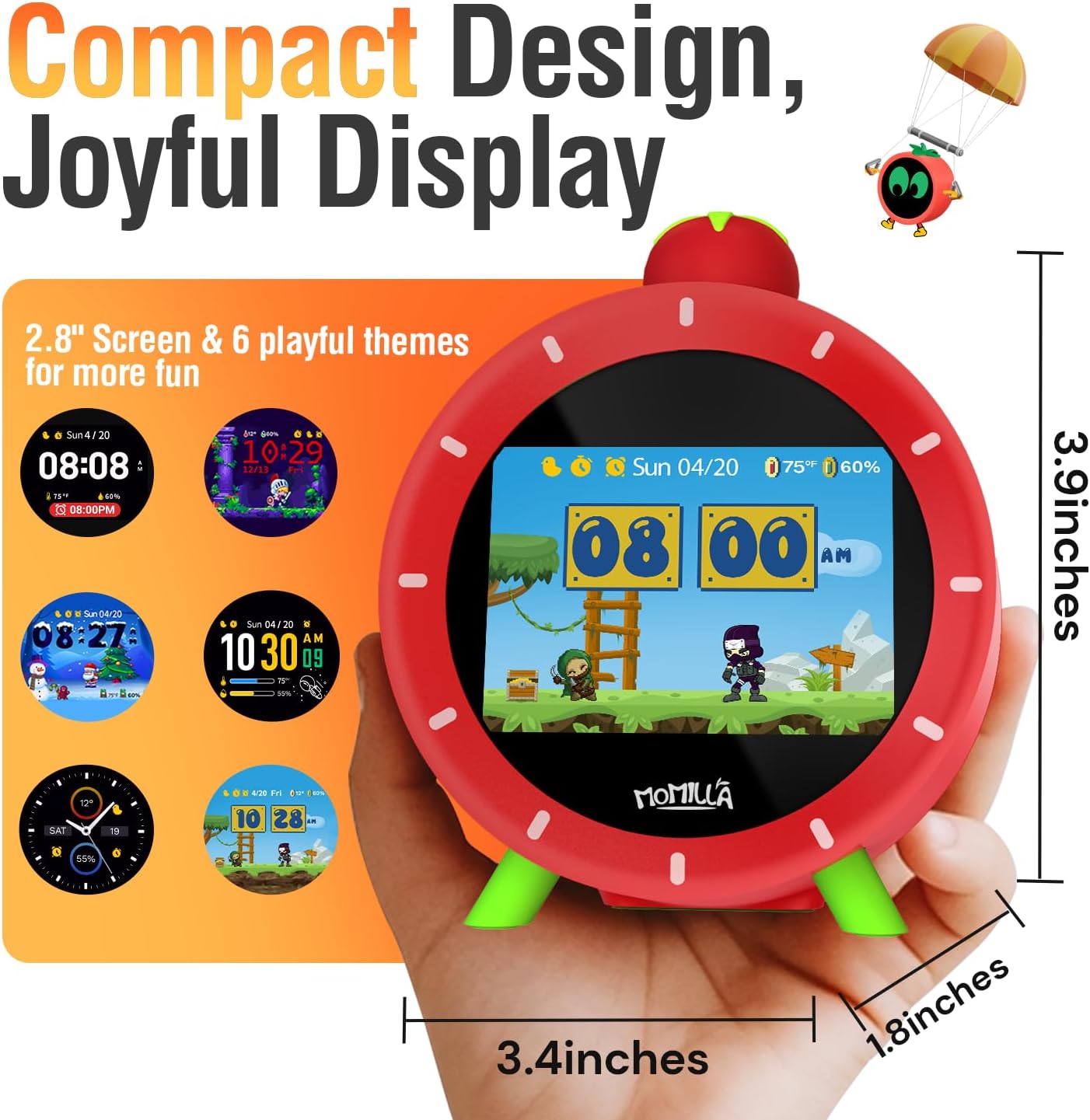 MOMILLA Kids Alarm Clock for Bedrooms, Colorful Display 7-Day Programmable 4 Alarms, Visual Timer with White Noise, Digital Clock Loud for Heavy Sleepers, Christmas Birthday Gifts for Girls Boys