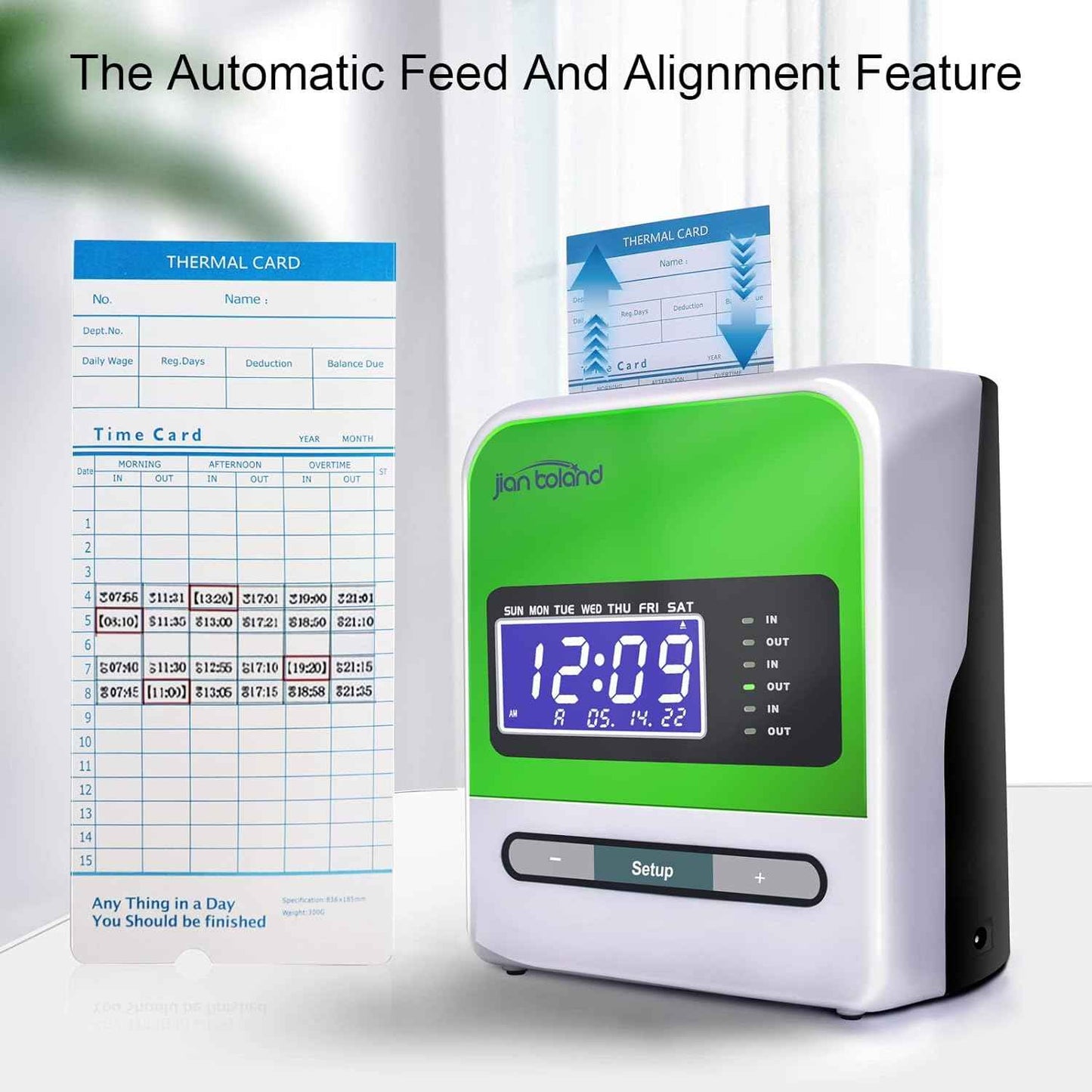 Employee Thermal Time Clock for Small Business | in/Out Punch Clock, No Ink Ribbon No Network Required, Includes 50 Time Cards & 2 Keys, 0 Monthly Fee