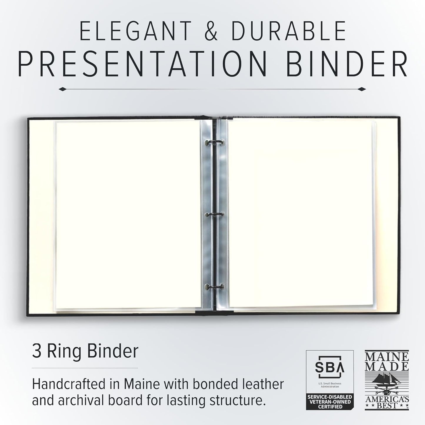 Gallery Leather 3 Ring Binder with Plastic Sleeves, Includes 10 Sheets, Sheet Size: 8.5" x 11" - Presentation Binder Rings with Hubbed Spine, Thick: 1.25" Camden Red