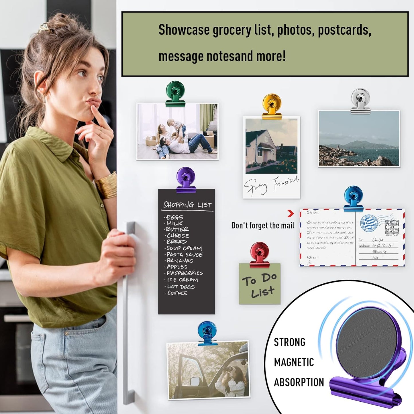 FINDMAG 20 Pack Fridge Magnet, Magnetic Clips Heavy Duty, Clip Magnet Scratch Free, Strong Fridge Magnets for Whiteboard Magnets Clips for Photo Displays, Office, School, Kitchen, 30mm Wide