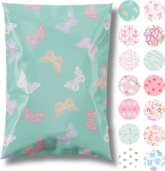 10x13 Designer Poly Mailer 100 Pack Heavy Duty Waterproof Self Seal Shipping Bags for Small Business Large Mailing Envelopes Bulk Tear Resistant Packaging Butterfly