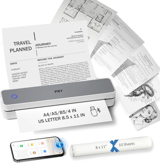 Inkless Portable Printer for Travel, Wireless Thermal Printer Support 8.5 x 11 Inch US Letter A4 B5, Bluetooth Mobile Printers with iOS, Android, Laptop for Home Use, Car, Office, School, Grey - Lumora Desk