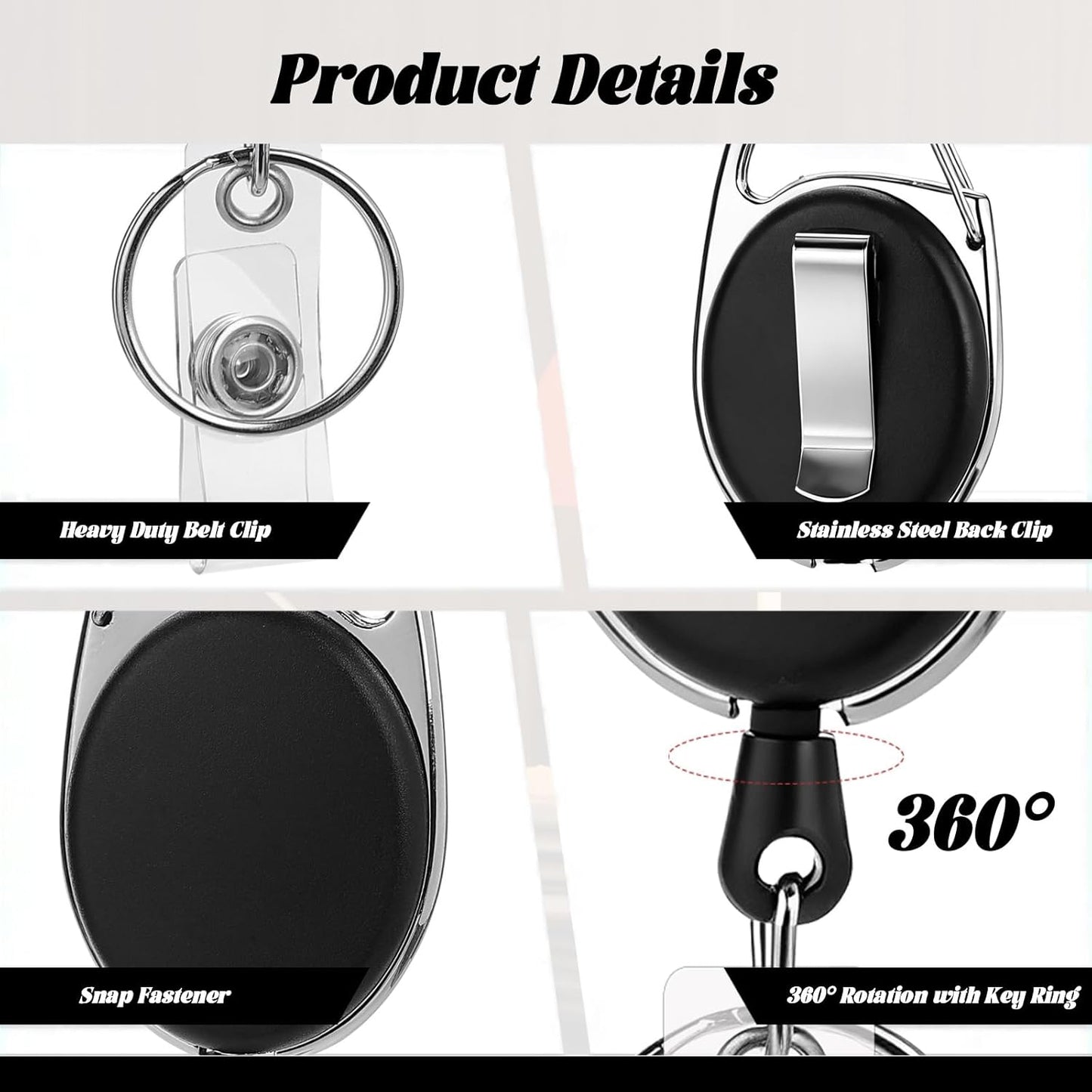 50 Pcs Badge Reels Retractable Heavy Duty Id Badge Holders Retractable Clip Keychain Bulk with Carabiner Lanyard Key Ring for Office Work Employee Nurse ID Card and Keychain