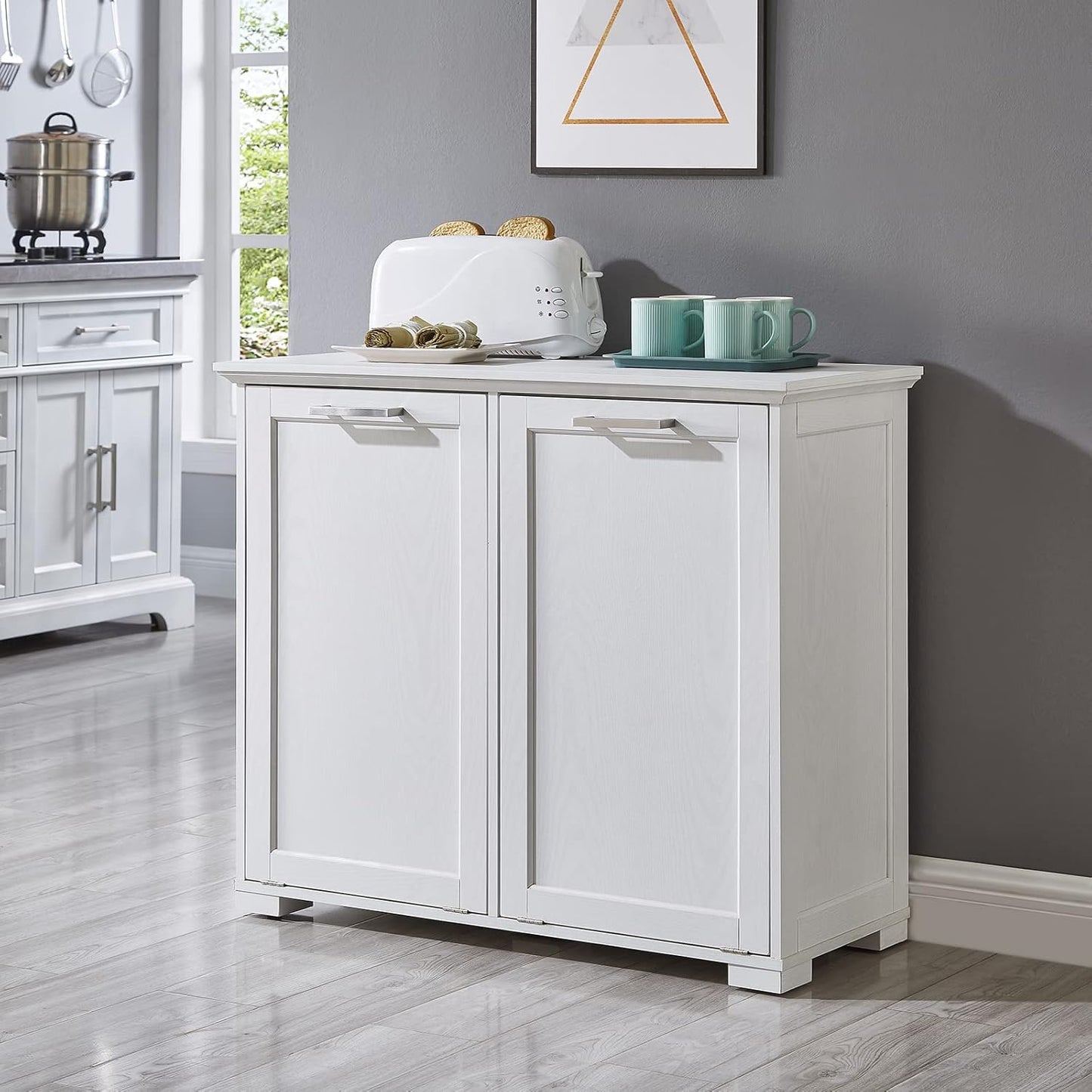 OLD CAPTAIN Double Tilt Out Trash Cabinet, Wooden Kitchen Garbage Can Free Standing Holder (White)…