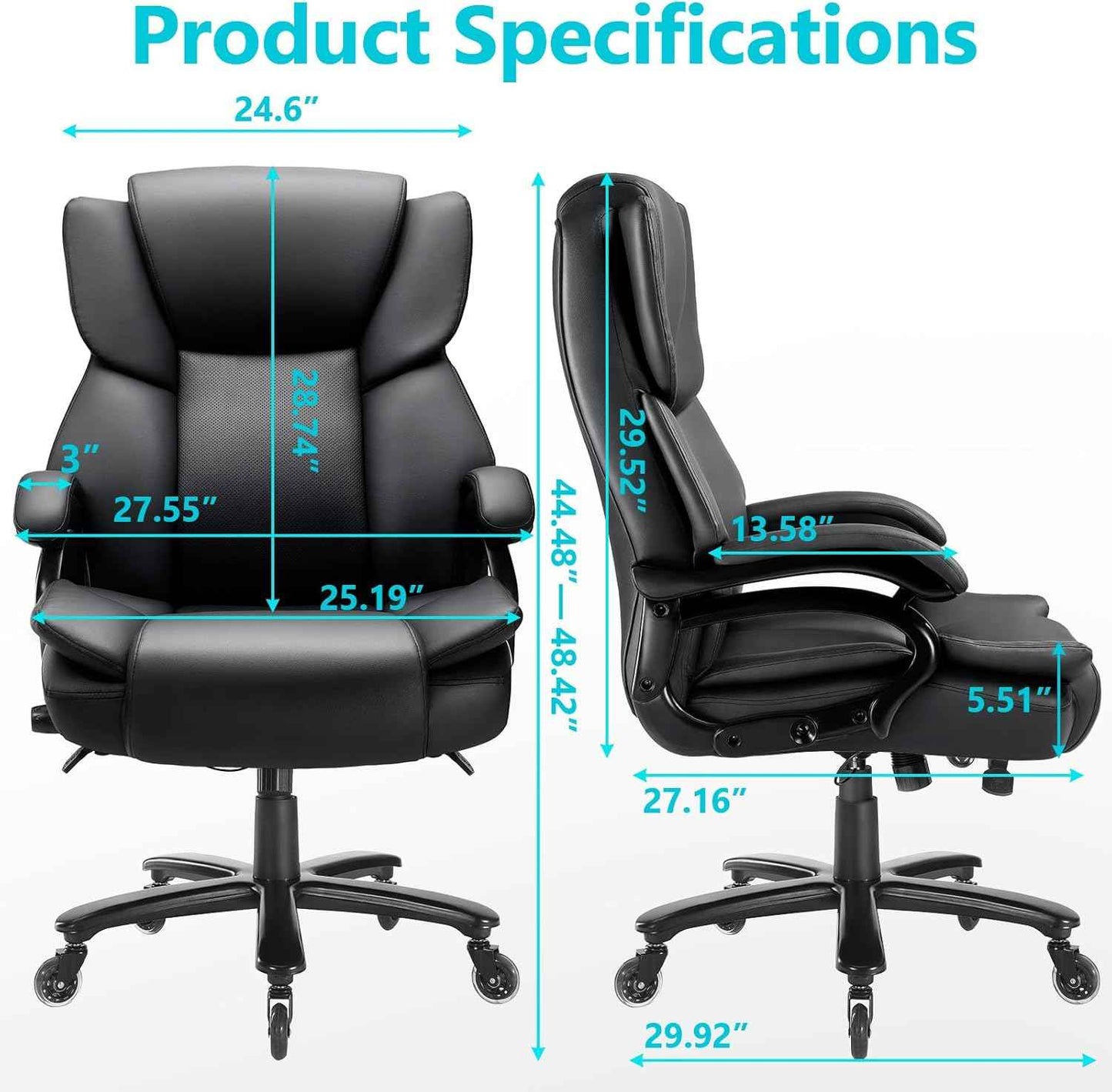 Indulgear 500lbs Big and Tall Office Chair, Heavy Duty Office Chair for Heavy People, High Back Executive Desk Chair with Adjustable Lumbar Support,Quiet Rubber Wheel,Pocket Spring Cushion