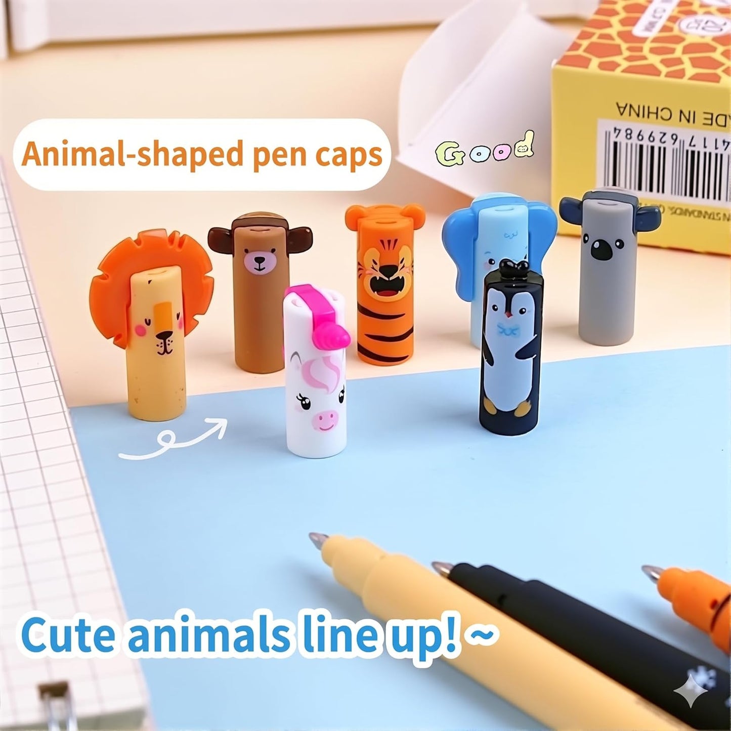 Pack of 14 Erasable Gel Pens with Animal Pattern, Heat Sensitive Ink, 0.7mm Tip, Assorted Colors, School and Office Supplies