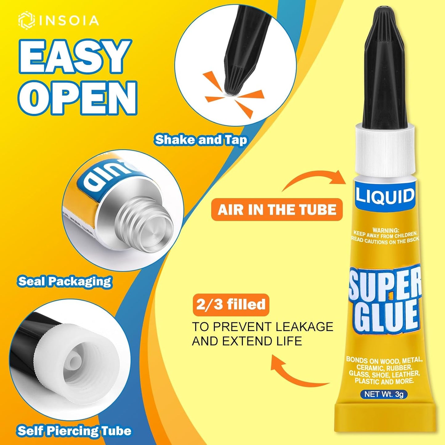 Super Glue Liquid Clear, 24 X 3g All Purpose Strong Adhesive Ca Glue Cyanoacrylate Quick Dry Instant Glue for Plastic, Metal, Ceramic, Shoe, Wood, Leather, Model, Rhinestone, Jewelry and DIY Crafts