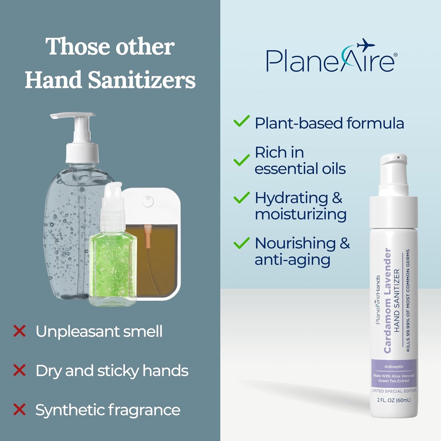 Cardamom Lavender Lotion Hand Sanitizer | Travel Size | Moisturizing Hand Lotion | Made with Aloe Vera & Essential Oils | Rich in Vitamin E | Cleanse & Moisturize | Scented Hand Sanitizer | 6-Pack