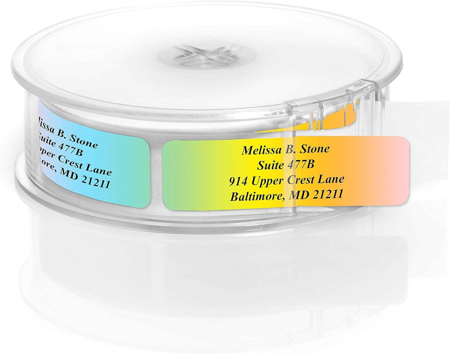 Cascading Rainbow Medley Personalized Return Address Labels with Elegant Plastic Dispenser - Roll of 250 Custom Stickers