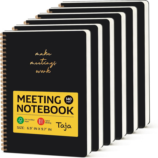 6 Pack of Meeting Notebook for Work Organization - Work notebook with action items, Meeting Minutes Planner Notebook, Perfect Office Supplies for Men & Women - Black