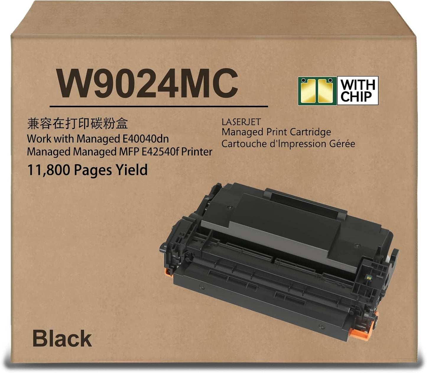 High Yield W9024MC Black Toner Cartridges [with chip] Compatible for HP W9024MC Toner for LJ Managed E40040dn Managed MFP E42540f Printer (11,800 Pages )
