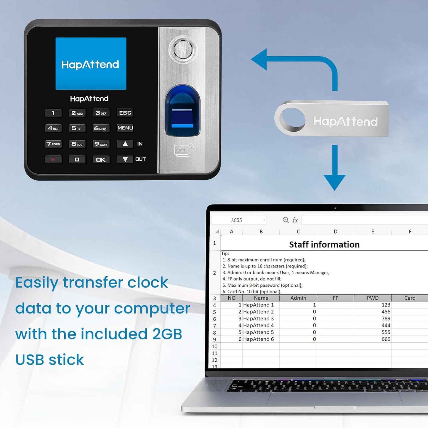 Time Clock - Fingerprint Time Clocks for Employees Small Business Automatic Calculate Hours, No WiFi H1 Standalone Biometric Clock in Machine for Employees with 5 RFID Cards (0 Monthly Fees)