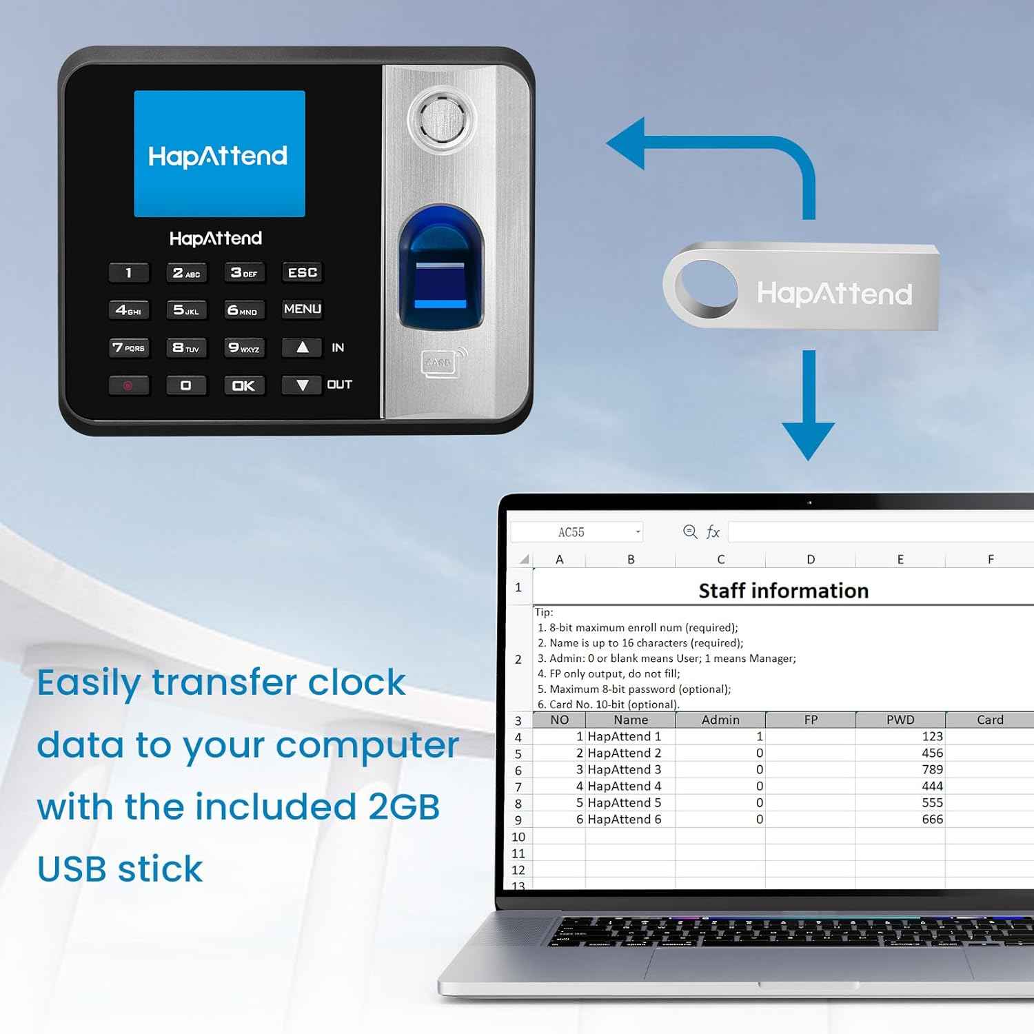 Time Clock - Fingerprint Time Clocks for Employees Small Business Automatic Calculate Hours, No WiFi H1 Standalone Biometric Clock in Machine for Employees with 5 RFID Cards (0 Monthly Fees)
