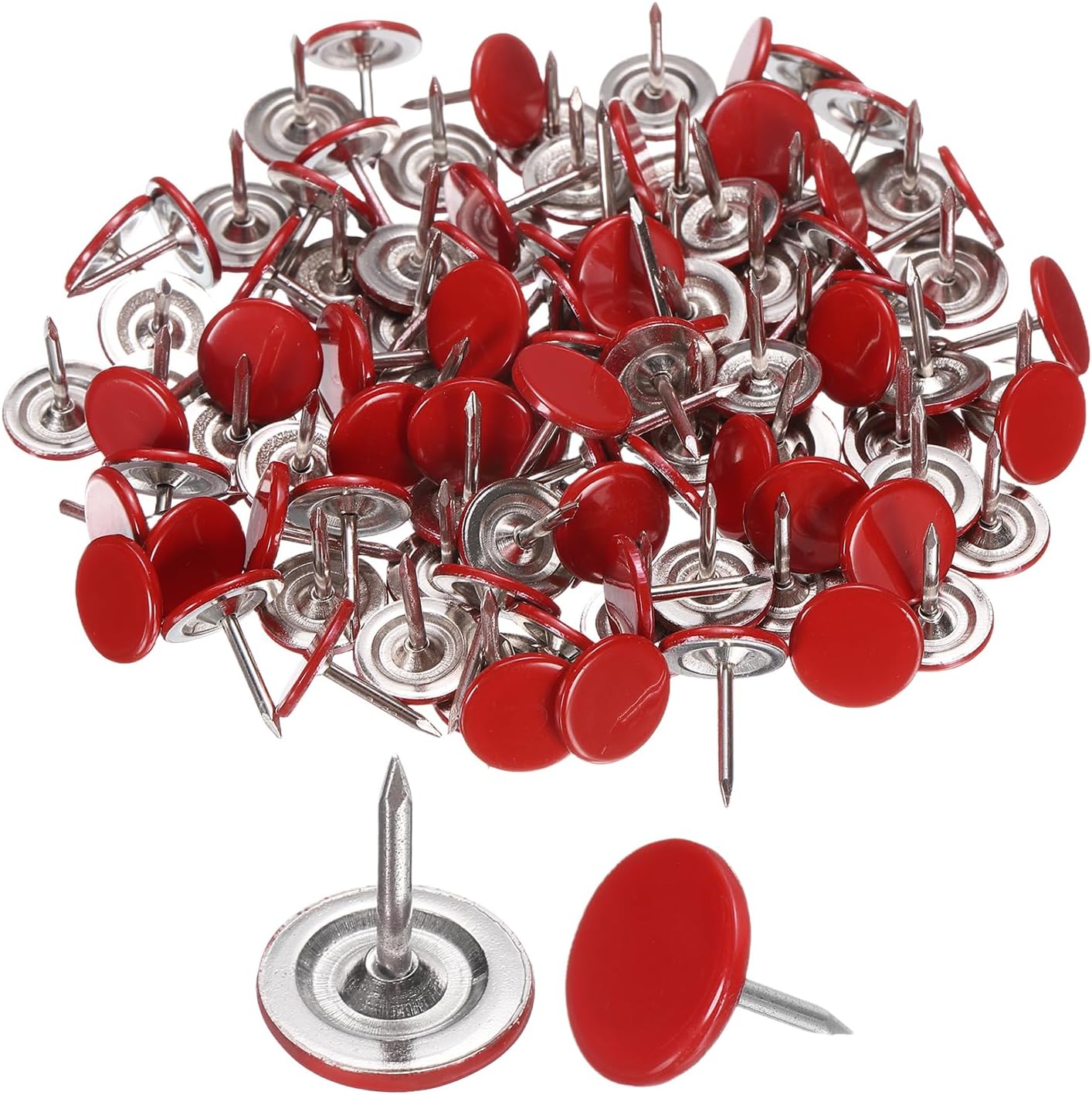 uxcell 120Pcs Push Pins, 11mmx10mm Round Flat Head Decorative Thumb Tacks Upholstery Tacks for Cork Board Office Wall Hangings, Red