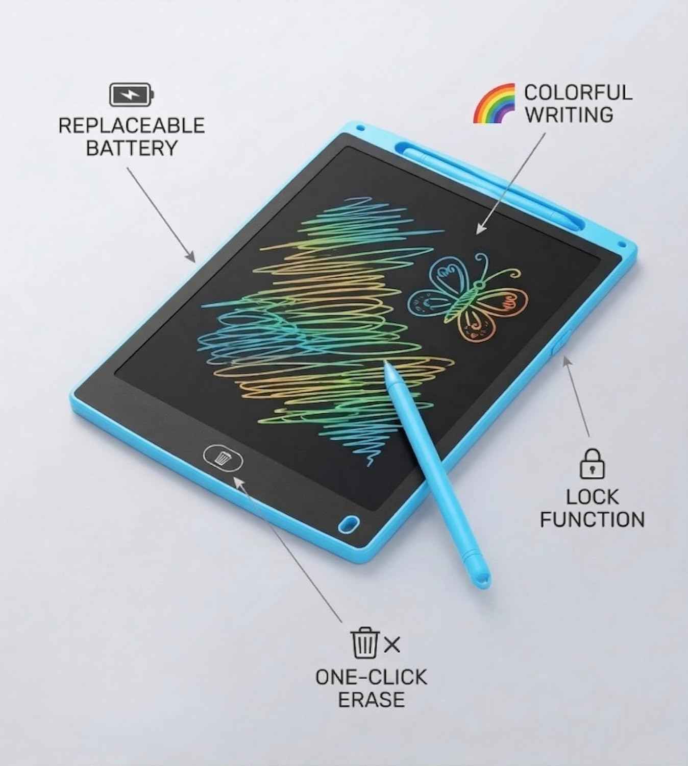 10 Inch LCD Writing Tablet for Kids, Colorful Screen Doodle Board Drawing Pad, Toddler Travel Essential Toys for Airplane & Car, Mess-Free Educational Gift for Boys Girls 3 4 5 6 7 8 Year Old(Blue)