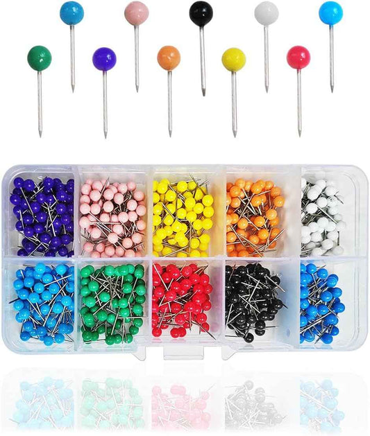 600 PCS Colored Push Pins Map Tacks, Colorful Round Push Pin, Map Tacks Marking Pins, Small Round Head Marking Pin (10 Colors)