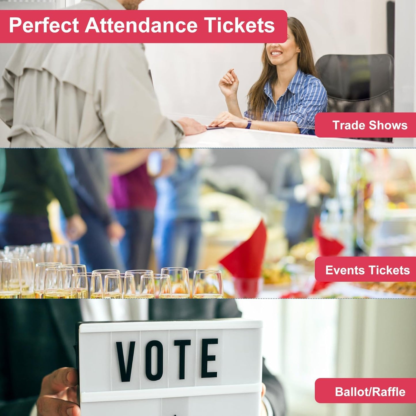 L LIKED 2000 Red Raffle Tickets with Perforations and Consecutive Numbers,Single Ticket Roll for Events, Carnivals, Door Prizes & Drinks
