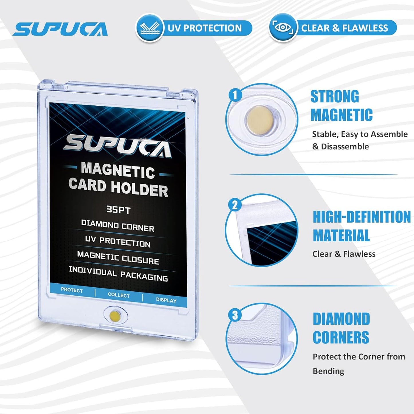 100ct Magnetic Card Holder 35PT, One Touch Card Holder for Trading Card, Card Protectors Hard Plastic, Card Sleeves Display Case for Baseball Card Sports Cards