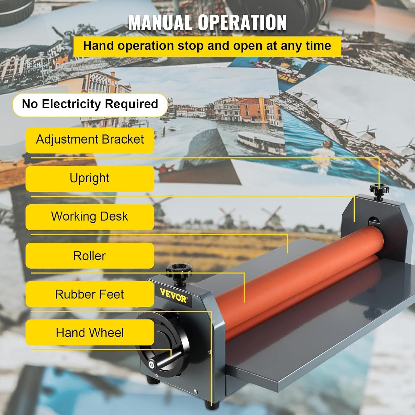 VEVOR 29.5 Inch Cold Laminator Machine 10mm Manual Vinyl Photo Film Cold laminator Hand Crank Pressure Cold Roll laminator(29.5 Inch)