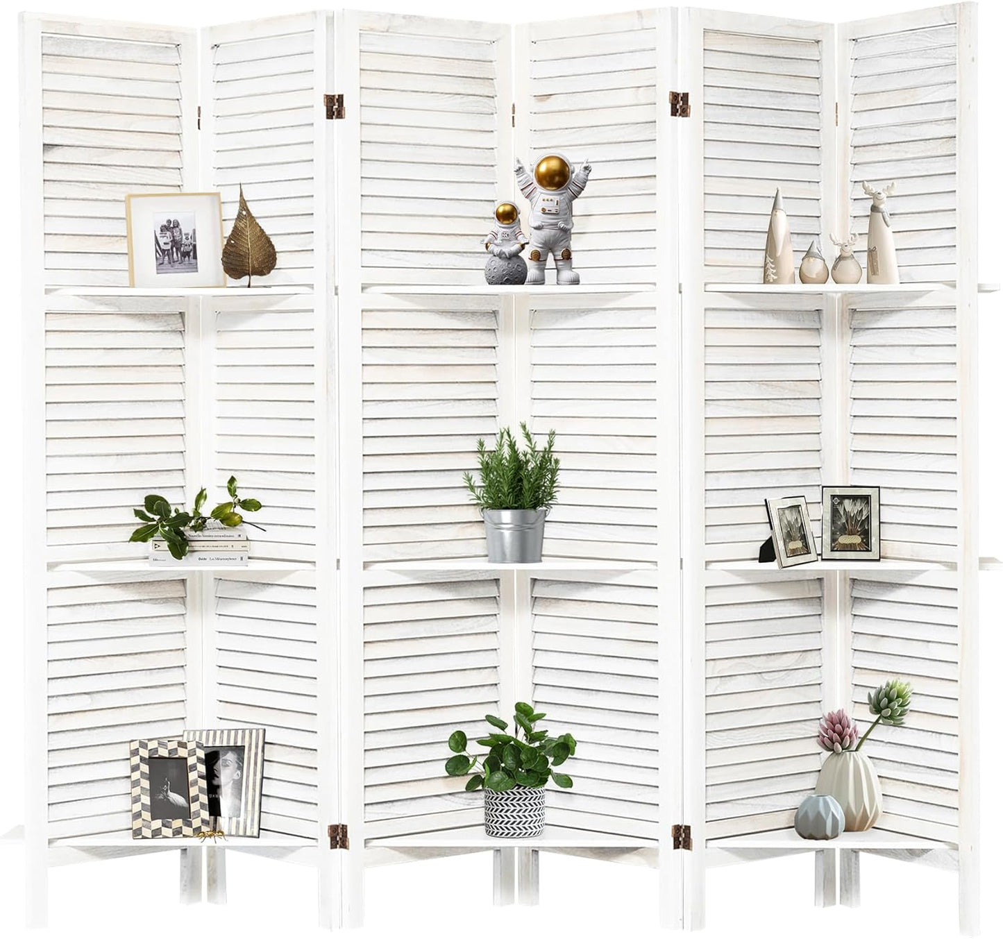NicBex 6 Panel Room Divider,5.6FT Wood Carved Room Dividers with Display Shelves Folding Privacy Screens Portable Freestanding Partition Wall Dividers for Room Separation,Home Bedroom Office,White - Lumora Desk