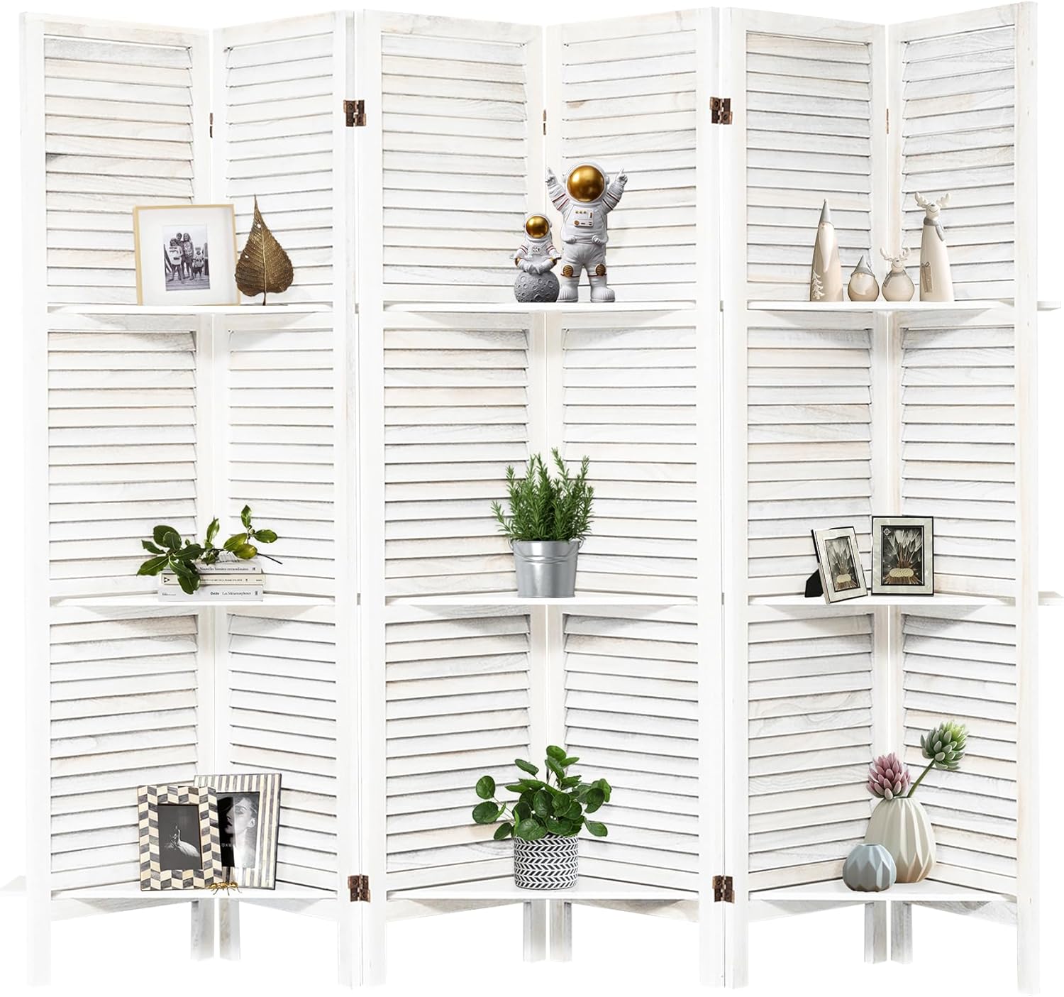 NicBex 6 Panel Room Divider,5.6FT Wood Carved Room Dividers with Display Shelves Folding Privacy Screens Portable Freestanding Partition Wall Dividers for Room Separation,Home Bedroom Office,White - Lumora Desk