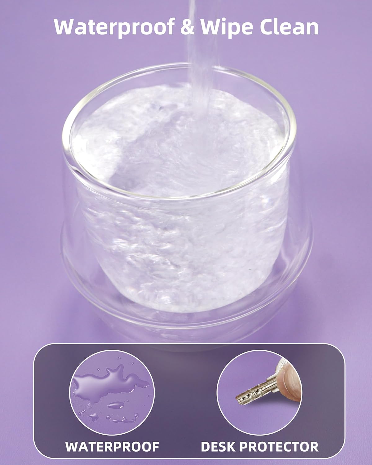 Large Desk Pad Mat - Waterproof Mouse Pad & Desk Protector, Non-Slip XL PU Leather Gaming Mat for Keyboard/Mouse, Stitched Edge with Ergonomic Support, 47"x17" (Lavender)