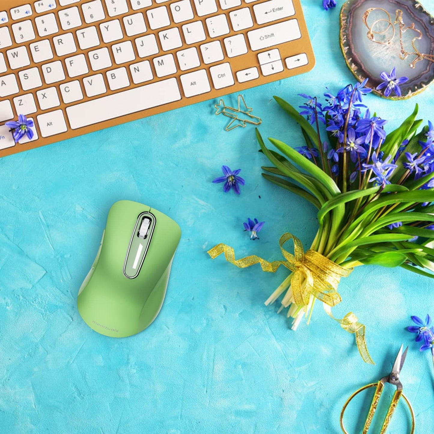 memzuoix 2.4G Wireless Mouse, 1400 DPI Mobile Optical Cordless Mouse with USB Receiver, Portable Computer Mice for Laptop, PC, Desktop, MacBook, 5 Buttons (Mint Green)
