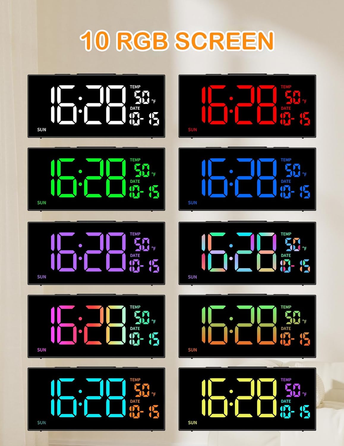 Netzu Projection Clock for Bedroom Ceiling, Alarm Clocks with 180° Rotatable Projector, Date Temperature and Weekday, Manual DST, 5 Brightness, 10 Ringtones, 4 Volumes and Snooze (RGB)