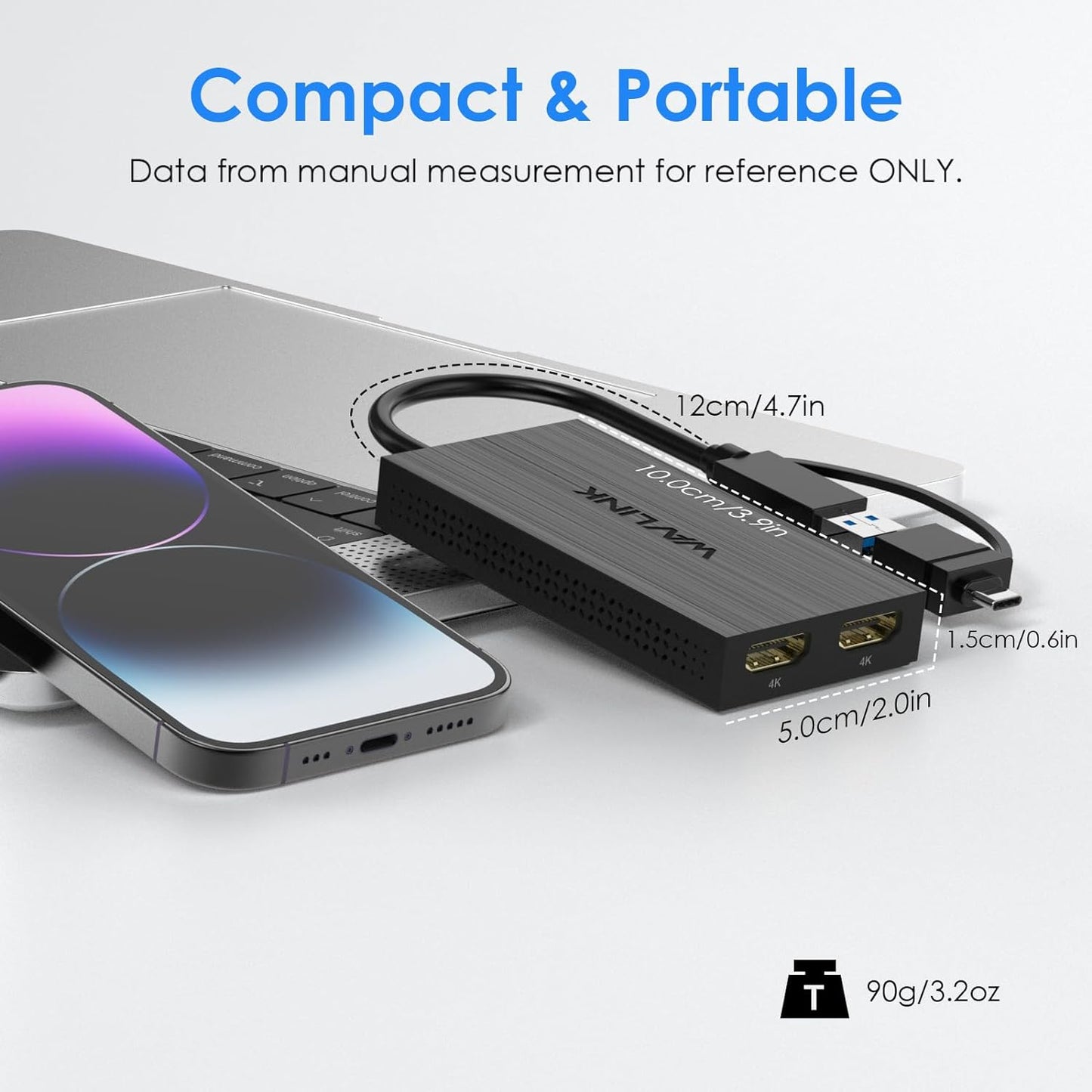 WAVLINK USB 3.0 or USB C to Dual HDMI 4K@60hz Splitter Extended Display for Dual Monitor, Displaylink Adapter Two HDMI 4K 60Hz for Apple Mac M1-M5/Macbook Neo or Windows 10/11,Driver Required