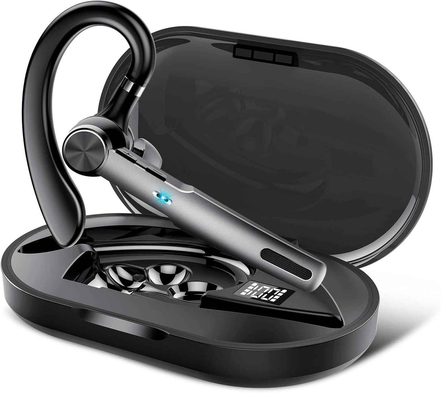 Bluetooth Headset, Wireless Earpiece with ENC Microphone, Single-Ear Bluetooth Earpiece V5.3 with Earhook, 60H Talktime, IP7 Waterproof Hands Free Earphones for for Business/Office, Carbon Black