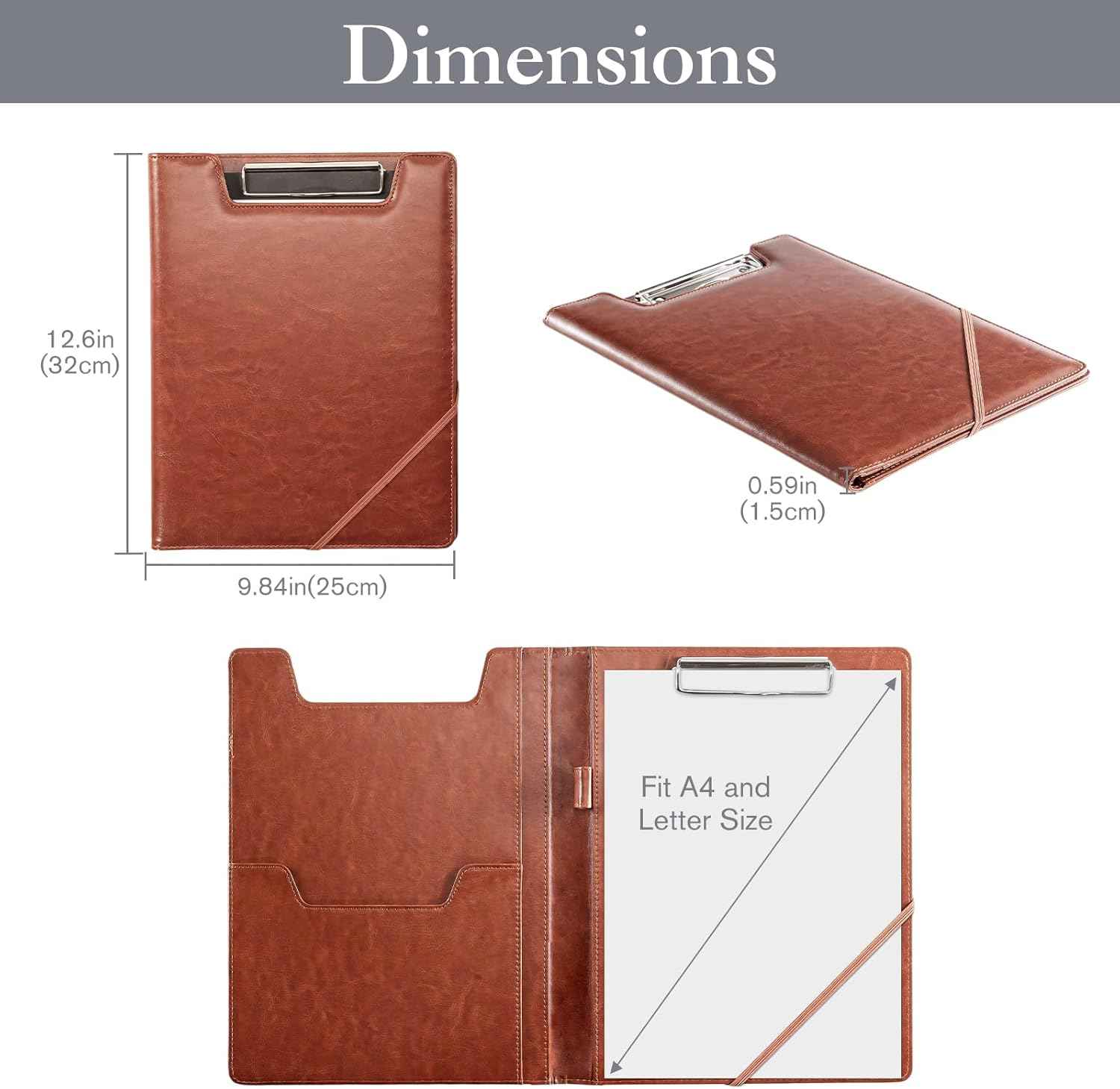 ProCase Clipboard Folder Portfolio, Leather Business Padfolio Organizer Letter Size Professional Folder Binder for Interview Meeting Resume Office Conference School -Brown