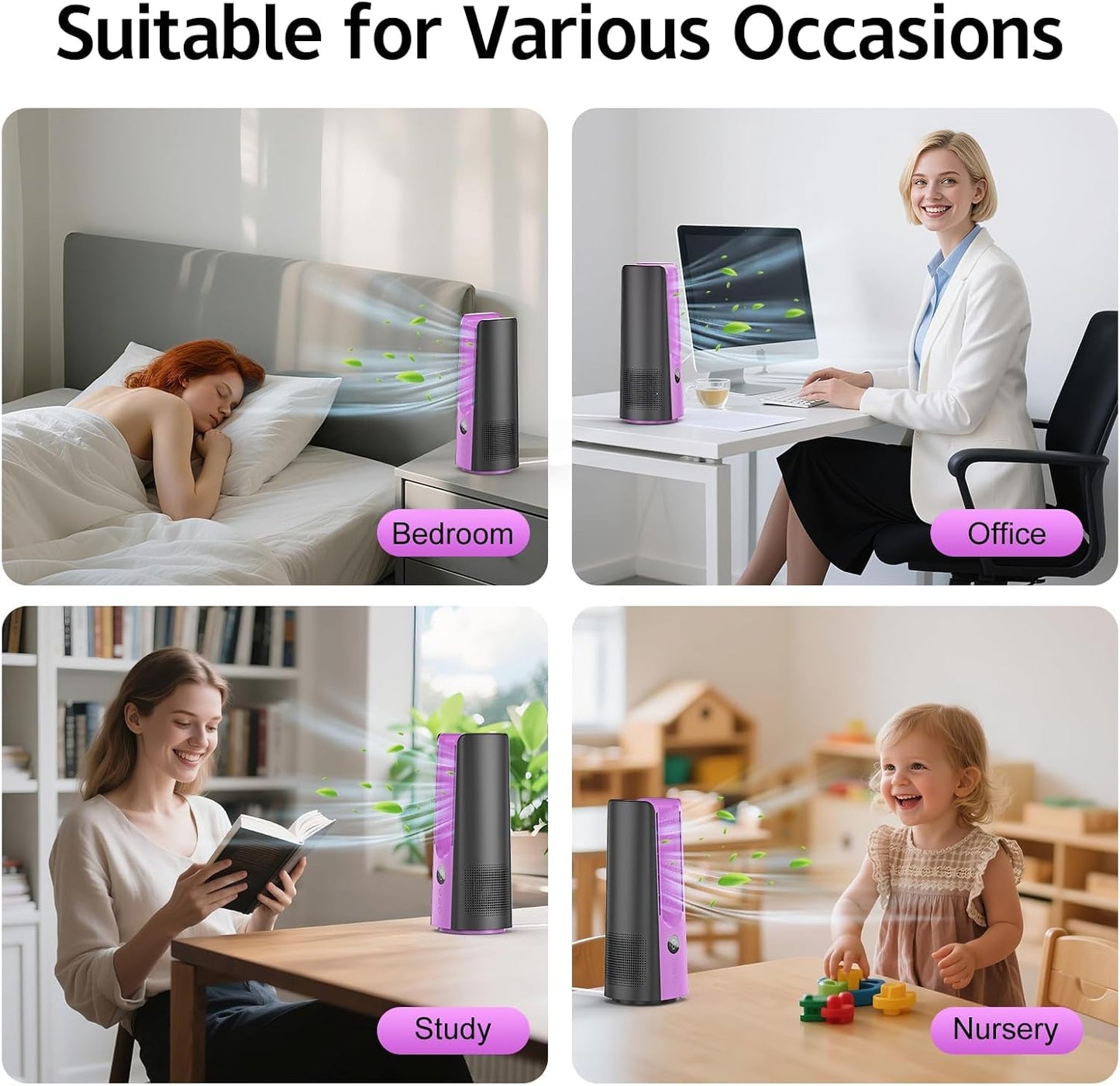 KONSIDEN Desk Fan, 13 Inch Portable Bladeless Fan, Small Quiet Table Fan with 60°Oscillating, 9 Speeds & 9H Timer, LED Display, Button Control, Easy to Clean, Personal Desktop Fan for Bedroom, Office