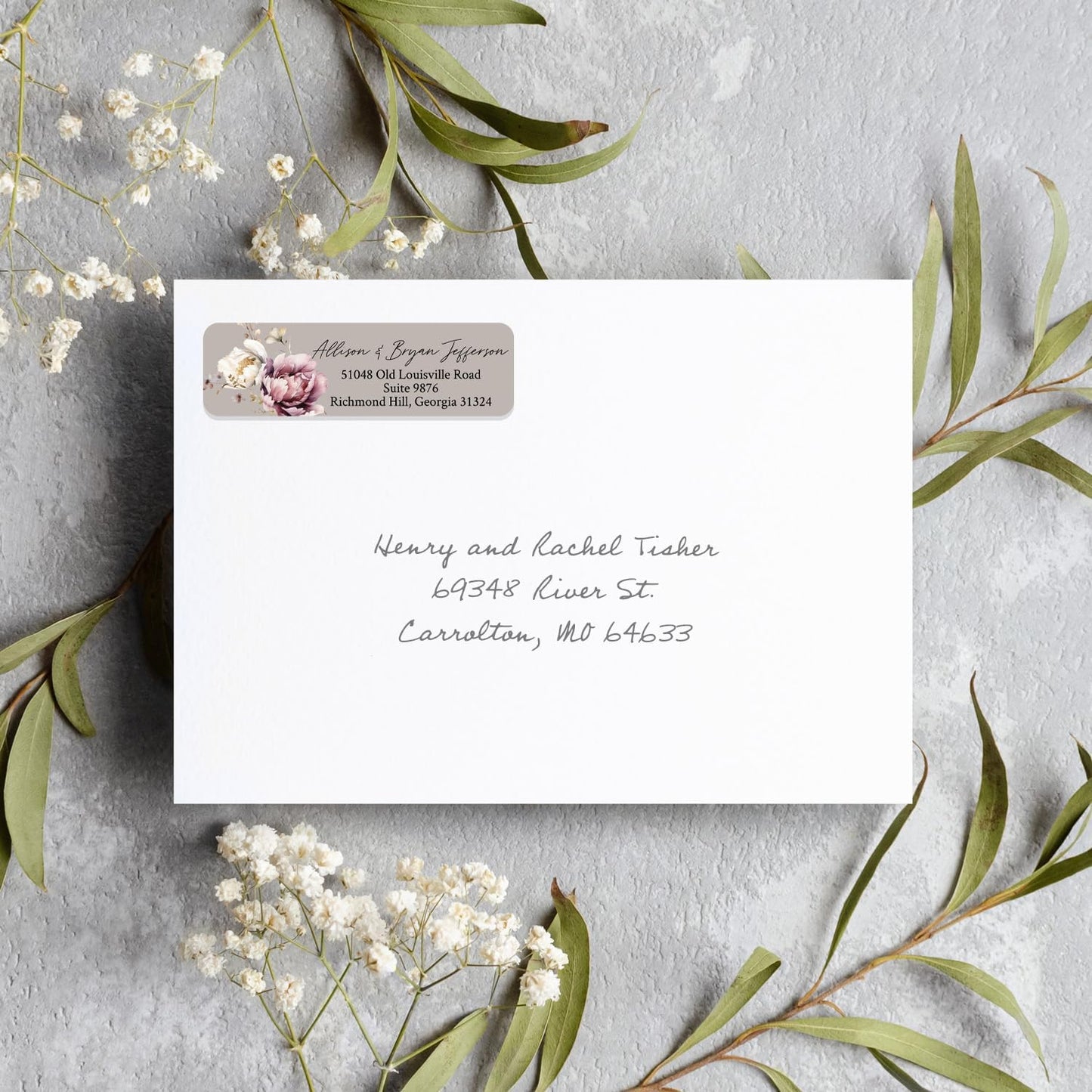 Taupe Watercolor Floral Rolled Address Labels / 250 Personalized Return Address Labels/Designer Address Stickers in Elegant Plastic Dispenser - Lumora Desk