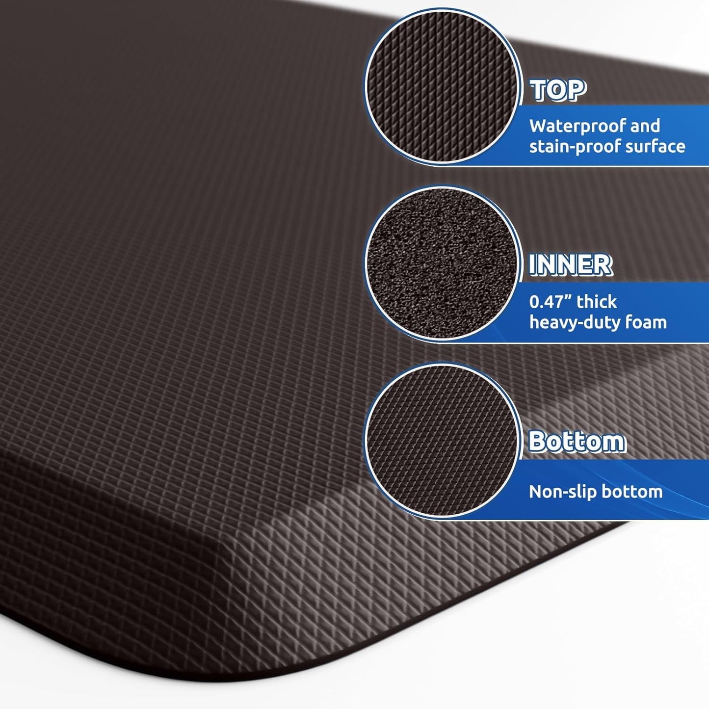 KitchenClouds 2PCS Kitchen Rugs Cushioned Anti-Fatigue Non-Slip Waterproof Kitchen Mat Comfort Foam Standing Mat for Floor Office Sink Laundry (Chocolate) - Lumora Desk
