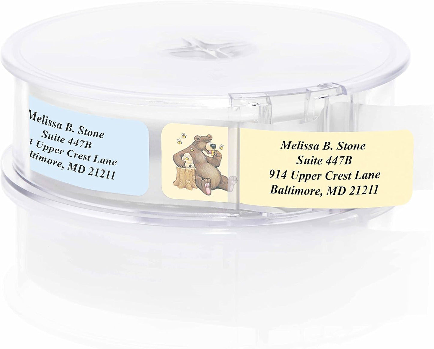 Bears Designer Assorted Rolled Address Labels with Elegant Plastic Dispenser - Lumora Desk