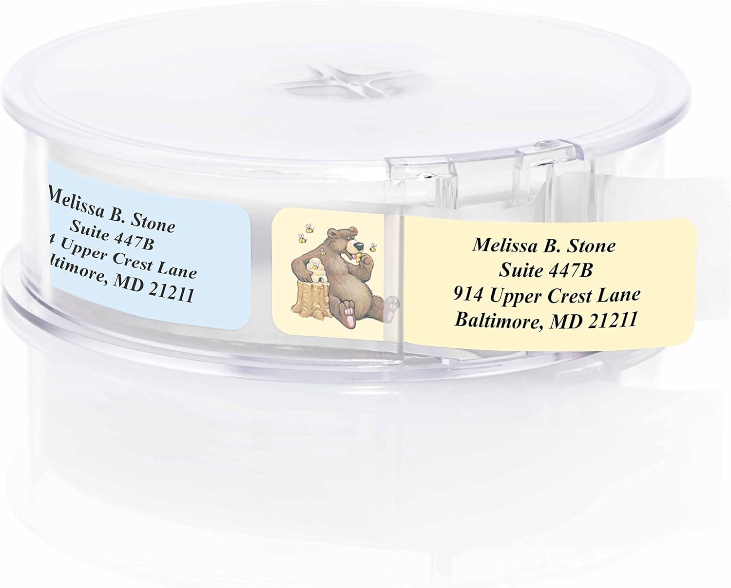 Bears Designer Assorted Rolled Address Labels with Elegant Plastic Dispenser - Lumora Desk