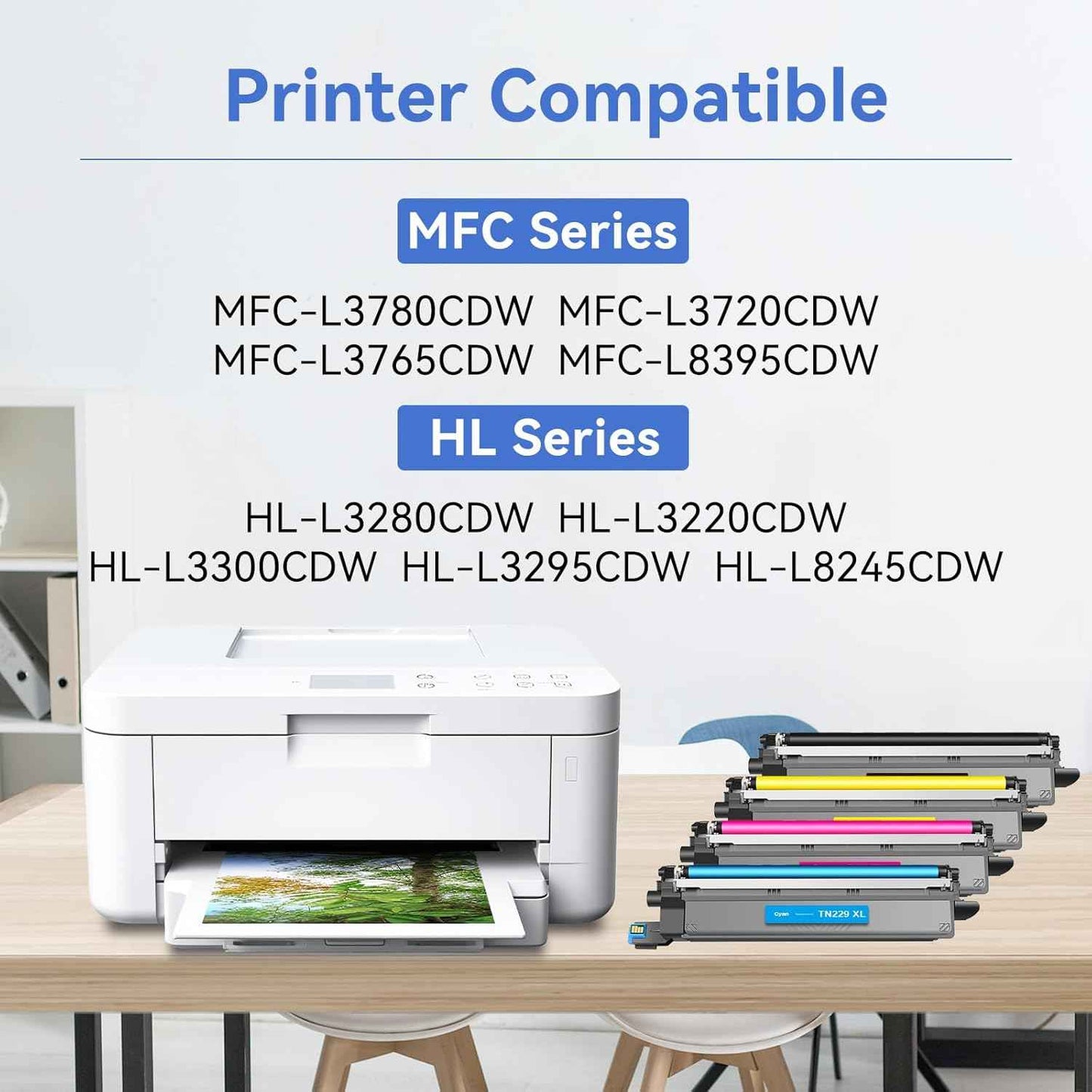 Compatible TN229XL Toner Cartridges Replacement for Brother TN229XL TN-229XL TN229 XL use with MFC-L3780CDW MFC-L3720CDW HL-L3220CDW HL-L3280CDW HL-L3300CDW Printer (BK/C/M/Y-4 Pack)