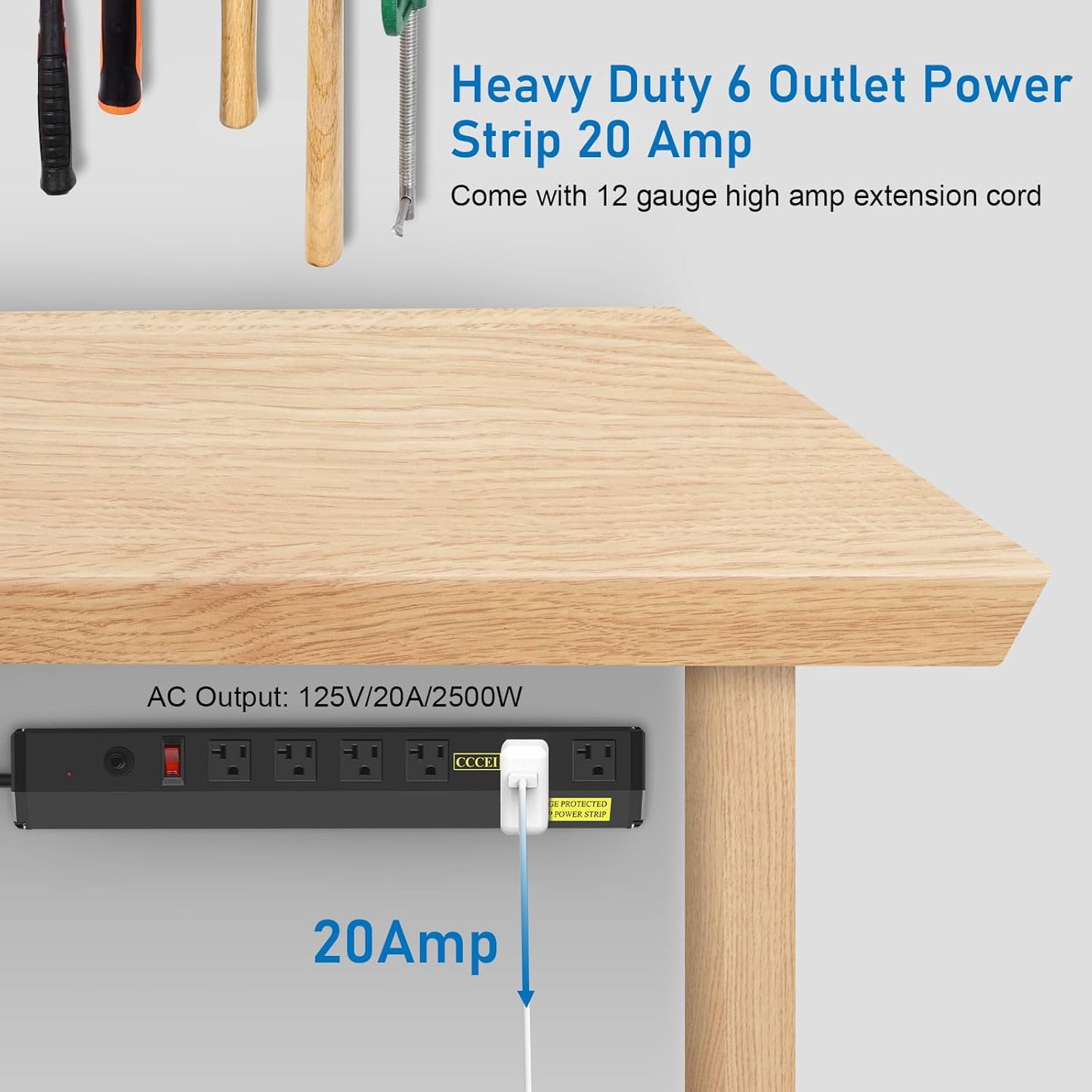 CCCEI Heavy Duty Power Strip Surge Protector 20 Amp, High Amp Industrial Shop Garage Metal Multiple Outlets, 4 FT 12 Gauge 5-15P Extension Cord 6 Outlet 6-20R T-Slot 20a for Appliance. Black.