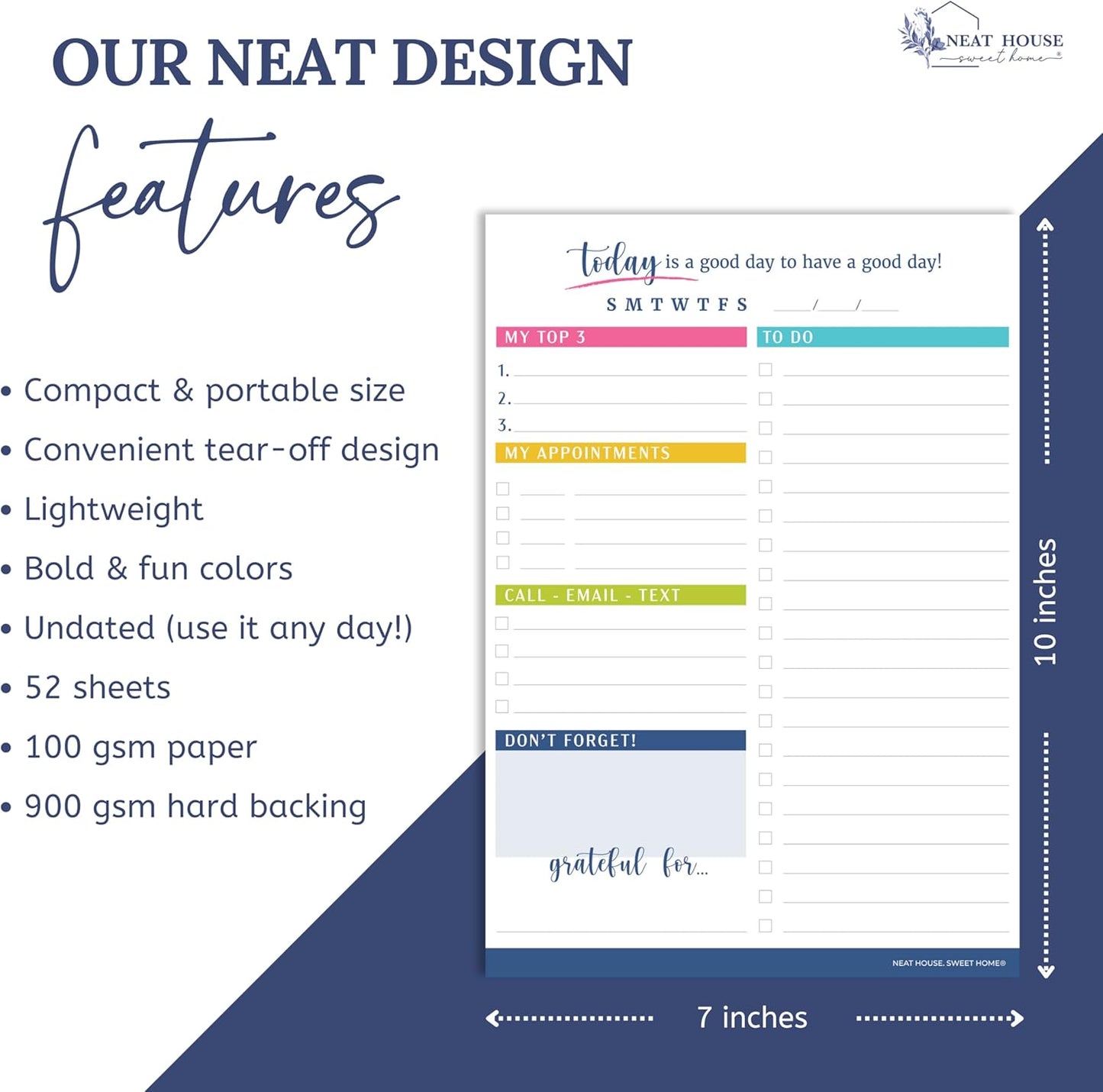 Neat House Sweet Home To Do List Notepad, Daily Planner Organizer for Work, Teacher Checklist, Student Organizer