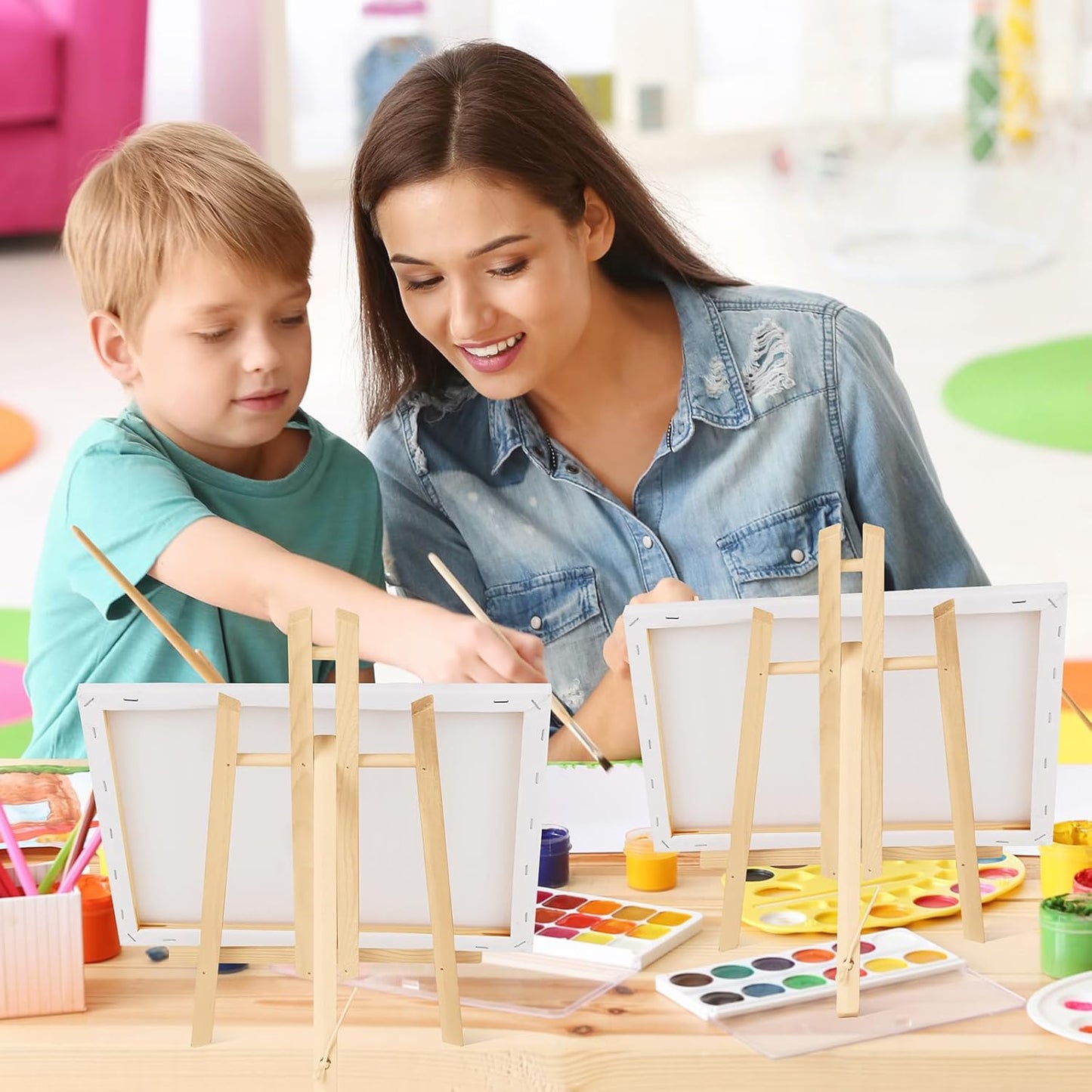 ESRICH 8 Pack 11.8" Wood Easels,Tabletop Easel for Painting,Painting Party, Displaying Canvases, Kids Student Table School Desktop, Portable Canvas Photo Picture Sign Holder