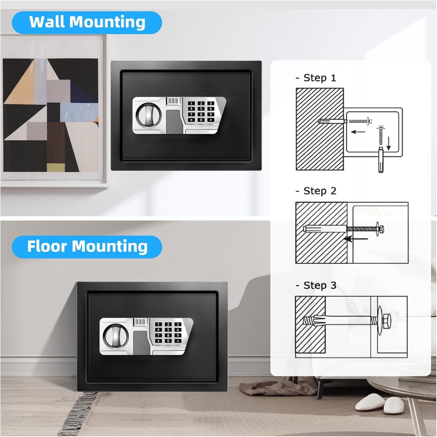 TOTOY 1.5 Cu Ft Small Fireproof Safe Box For Home Documents with Type-C External Power - Steel Security Safe Lock Box with Electronic Keypad, LED Sensor Light- Safety Box For Cash, Jewelry