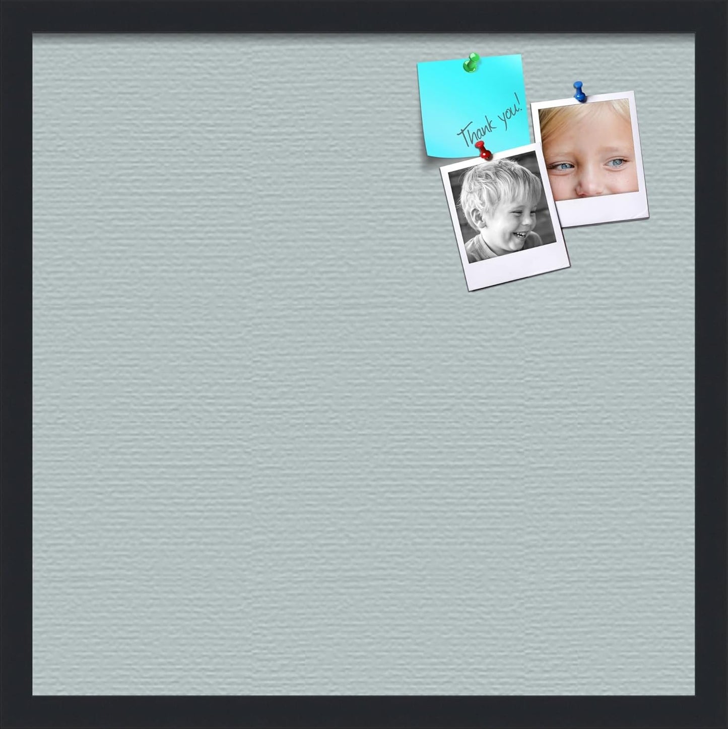 PinPix 20x20 Inch Cork Bulletin Board. This Decorative Framed Pin Board Comes with Soft Blue Design and a Satin Black Frame. Ideal for Home Office Decor or Message Board (PinPix-1814)