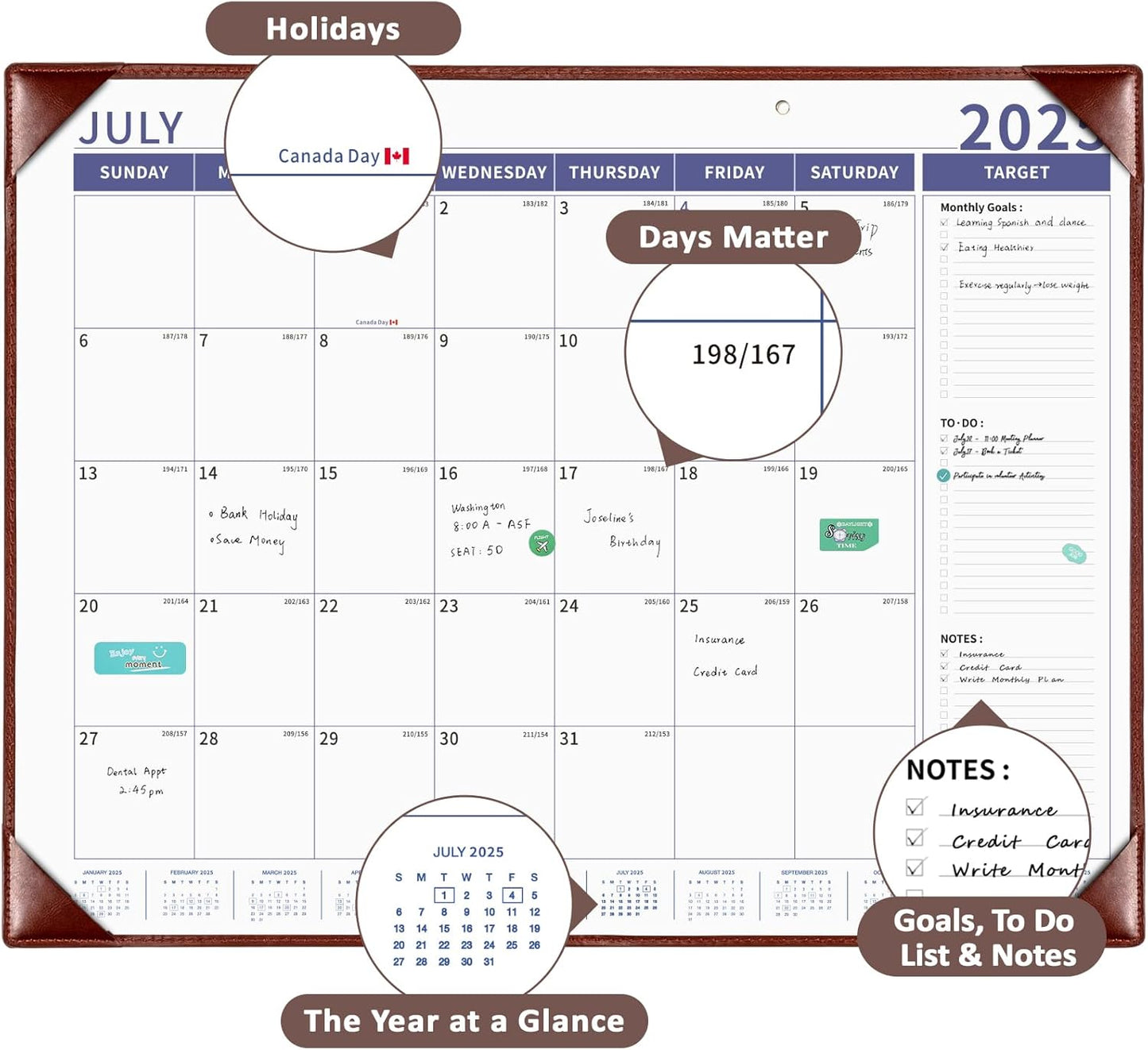 Ospelelf Desk Calendar 2025-2026 Large Wall Calendar with Plastic Cover 22"x17" Planner Pad Runs from January 2025 to June 2026 Brown