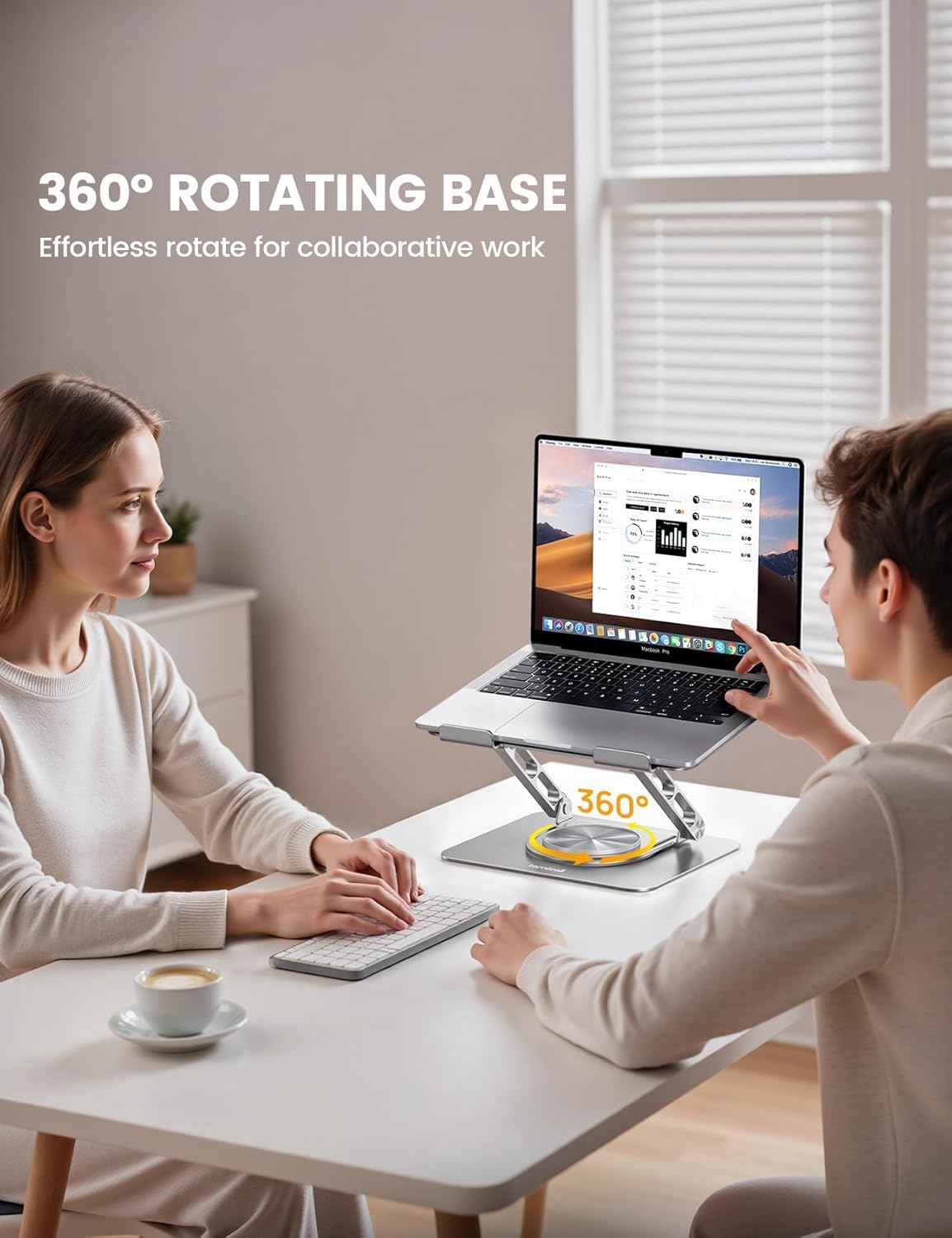 Lamicall Adjustable Laptop Stand for Desk - 360 Rotating Base Ergonomic Computer Stand, Aluminum Laptop Riser Foldable Protable for Office Home fits MacBook Neo Air Pro, Dell, HP (10-17.3'') -Sliver
