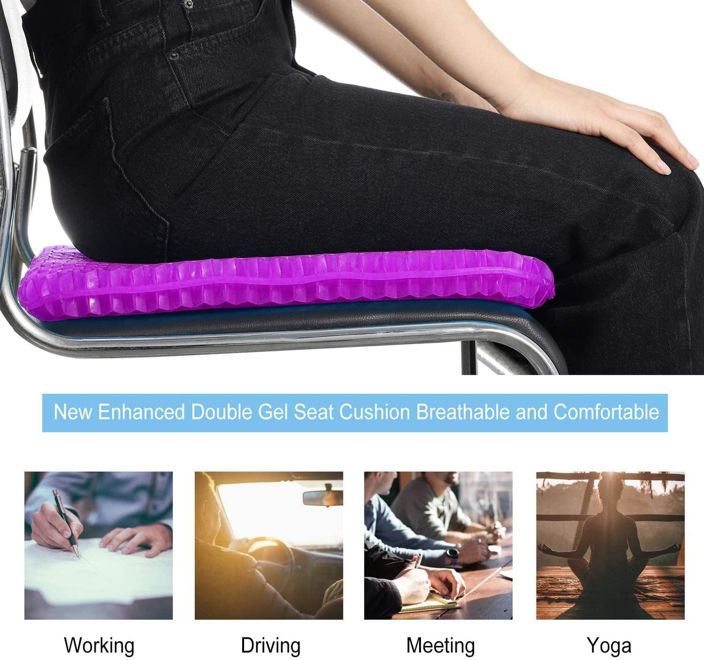 Gel Seat Cushion, Double Thick Egg Gel Cushion for Pressure Pain Relief, Breathable Wheelchair Cushion Chair Pads for Car Seat Office Chair (Violet)