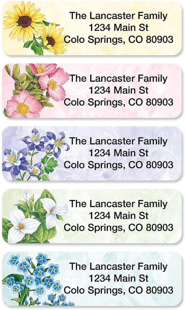 Colorful Images Spring Floral Rolled Personalized Return Address Mailing Labels with Dispenser, Customize with Name & Shipping Address, 250 ¾” x 2½” Self Adhesive, Easy Peel Label Roll - Lumora Desk