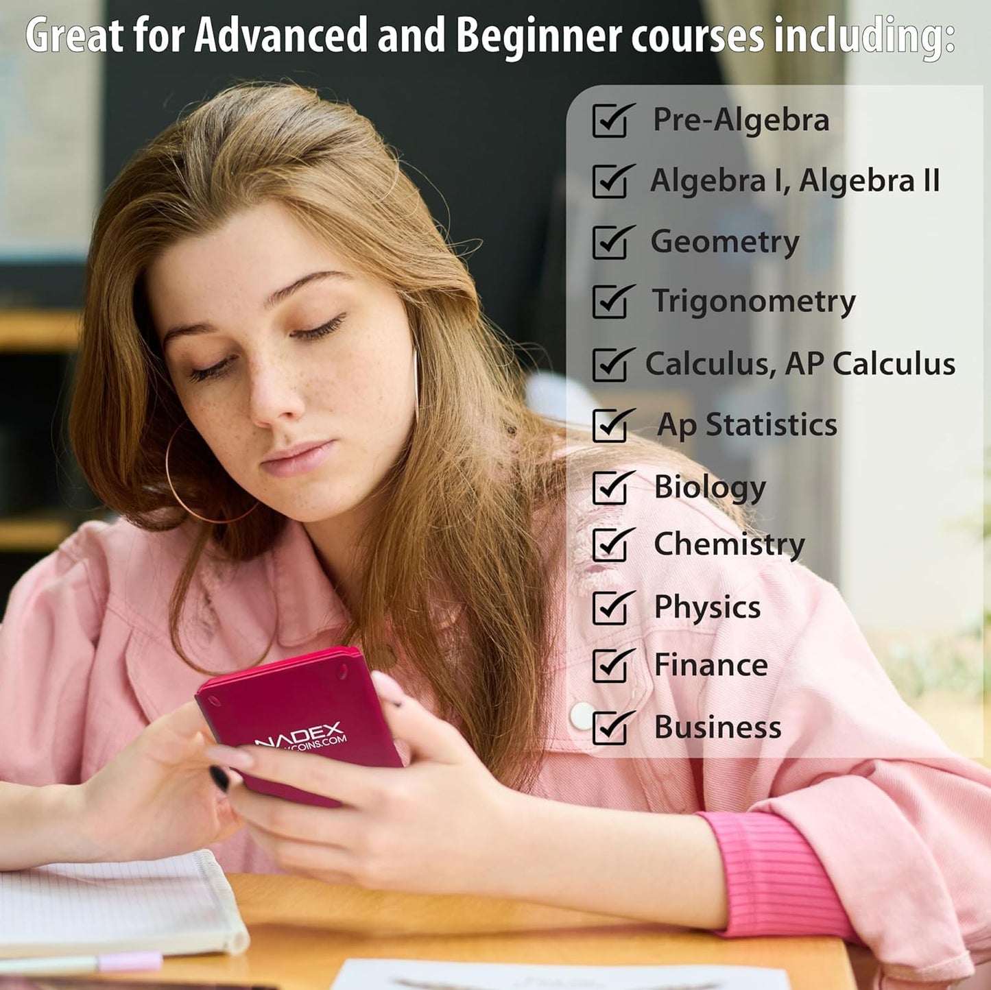 Scientific Calculator with Graph Functions for College and High School Students, Engineering, Advanced Mathematics, Calculus, Algebra, Geometery, Trigonometry, Statistics, Physics, Chemistry - Pink